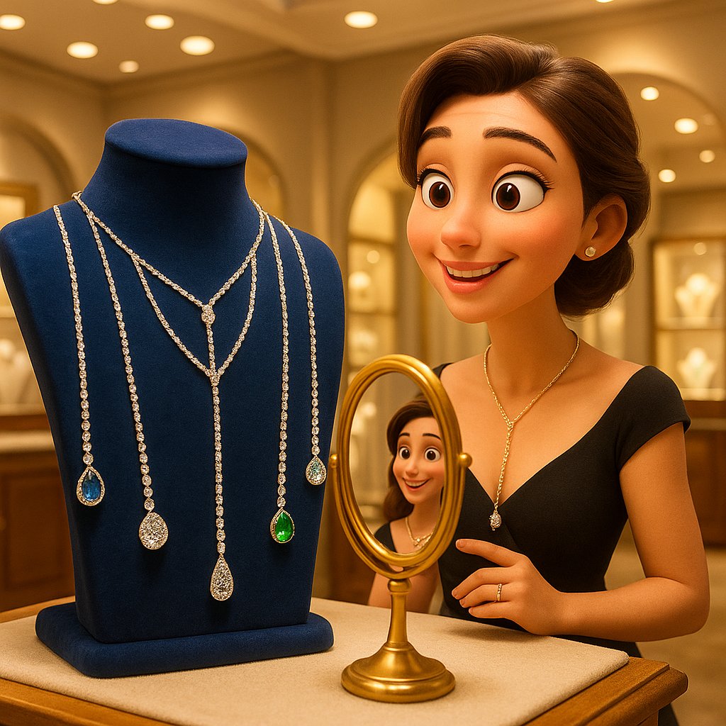 A stunning diamond lariat necklace draped elegantly, showcasing its clasp-free design and versatile style.