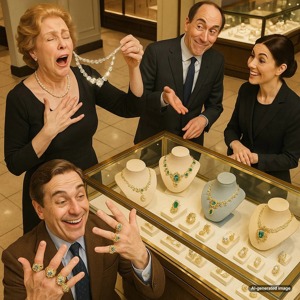 A curated collection of iconic jewelry pieces from master jewelers like Oscar Heyman and Roberto Coin displayed at Robinson's Jewelers