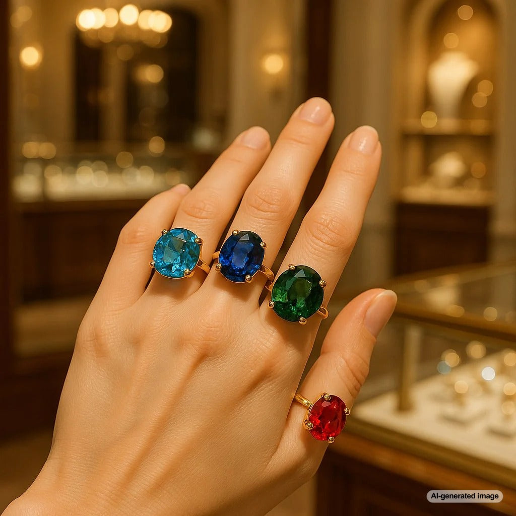 Close up image of various gemstones on the Mohs Scale of Hardness including diamond, sapphire, and quartz