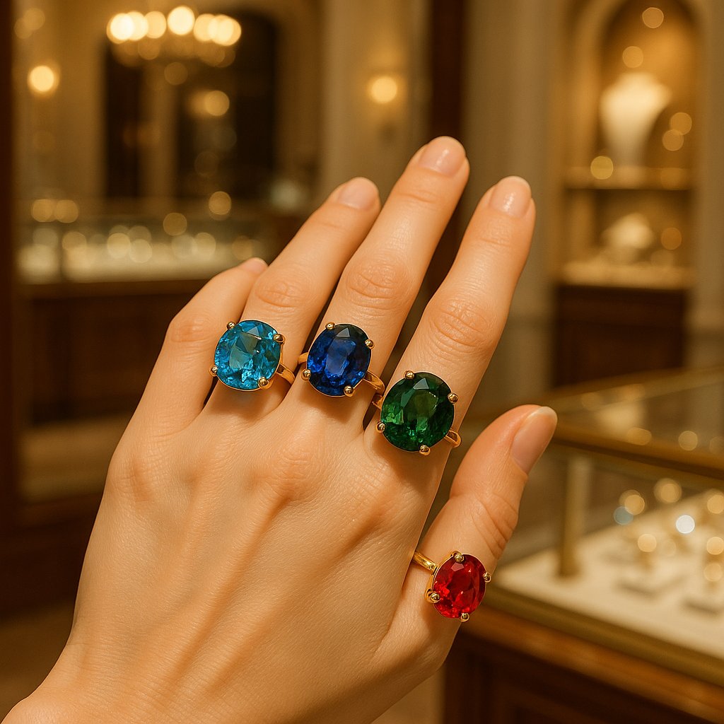 Close up image of various gemstones on the Mohs Scale of Hardness including diamond, sapphire, and quartz