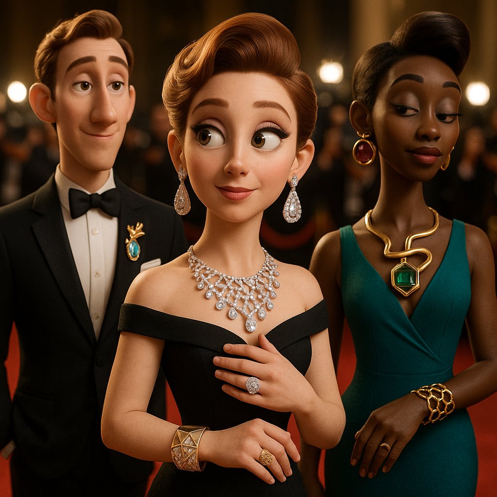 Avant-garde jewelry pieces from Robinson's Jewelers, featuring bold designs inspired by red carpet trends