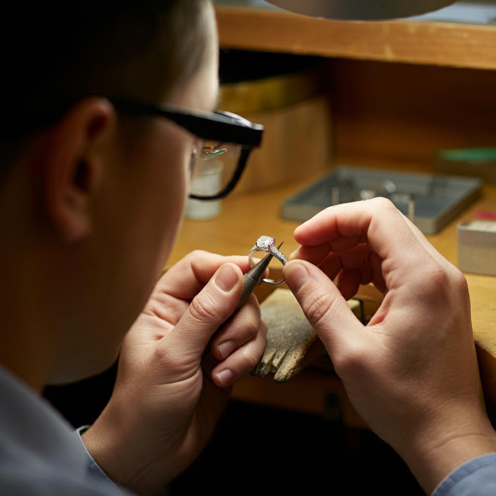 Jeweler resizing a gold ring at Robinson's Jewelers