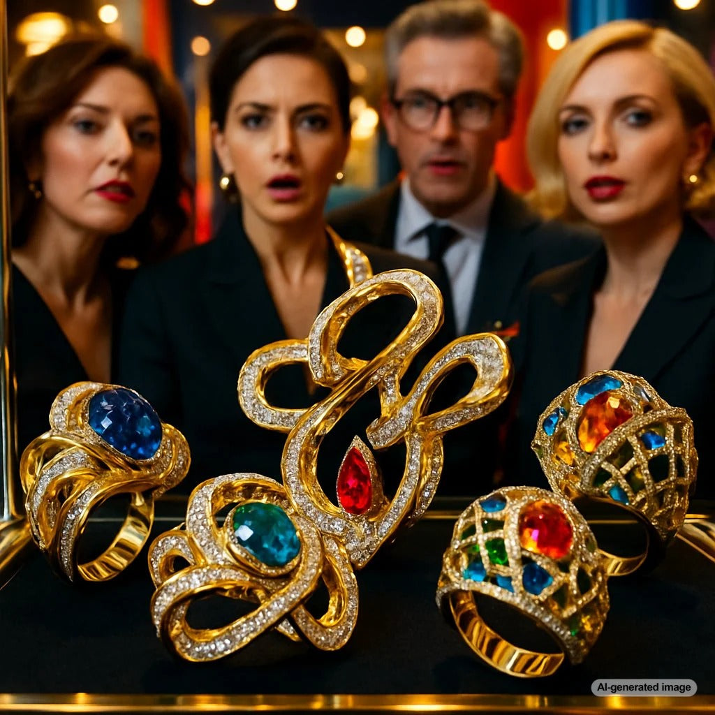Controversial jewelry designs featuring serpent motifs, skull rings, and bold statement pieces