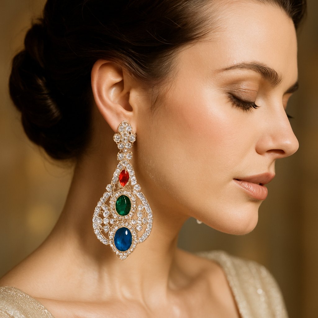 Luxurious diamond and gemstone statement earrings from Robinson's Jewelers collection