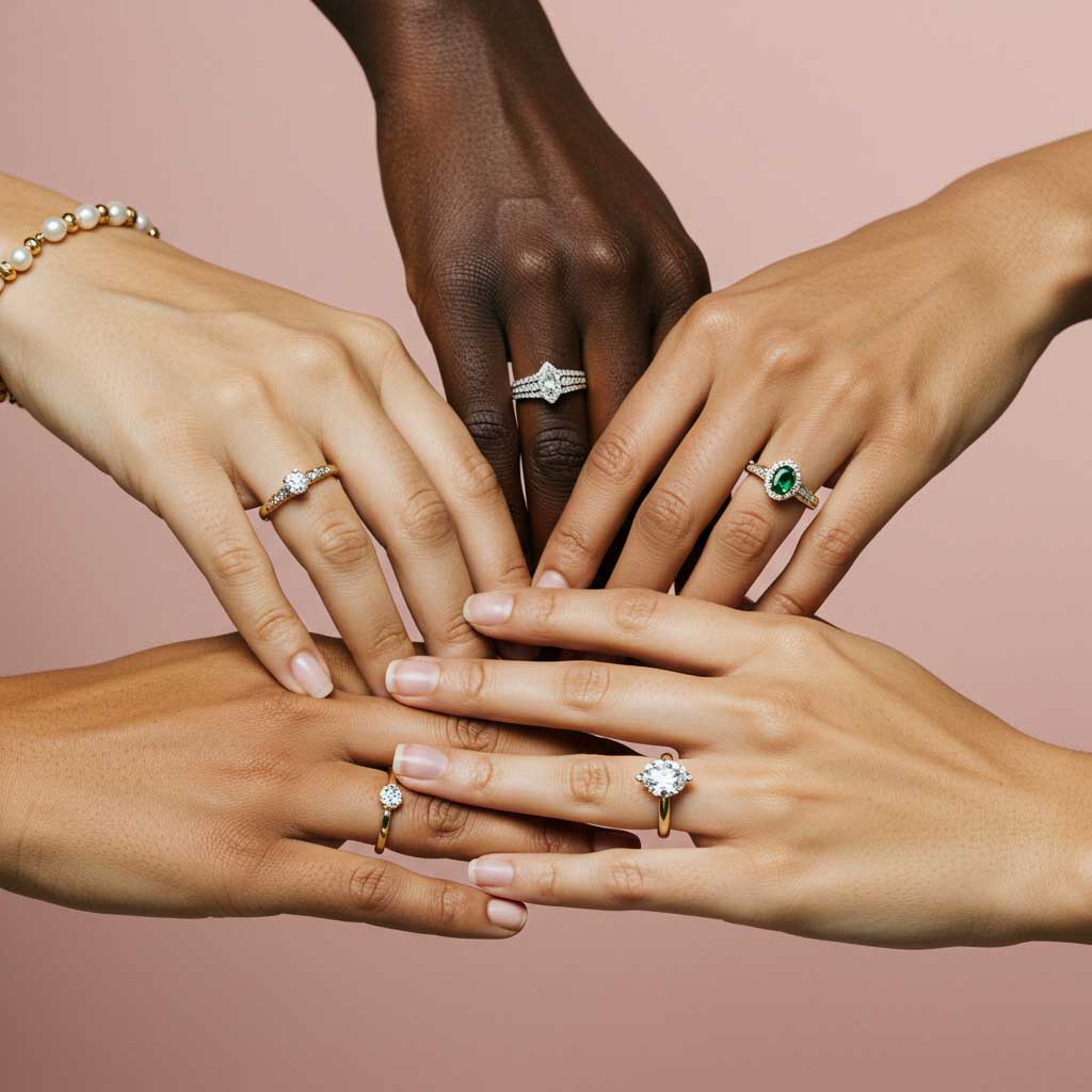 Trendy engagement rings featuring solitaire, halo, and colored gemstone designs