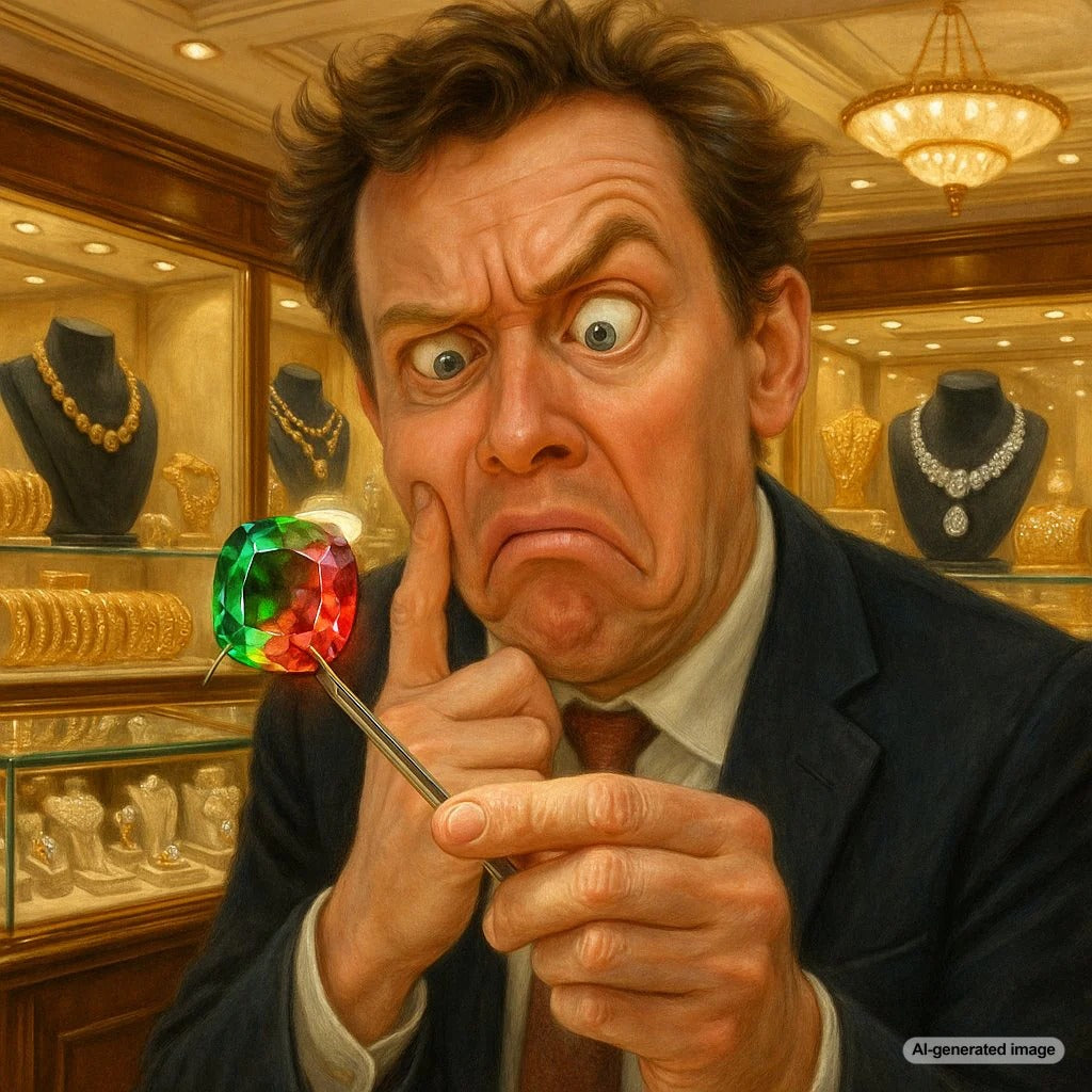A stunning alexandrite gemstone displaying its magical color change from green to red