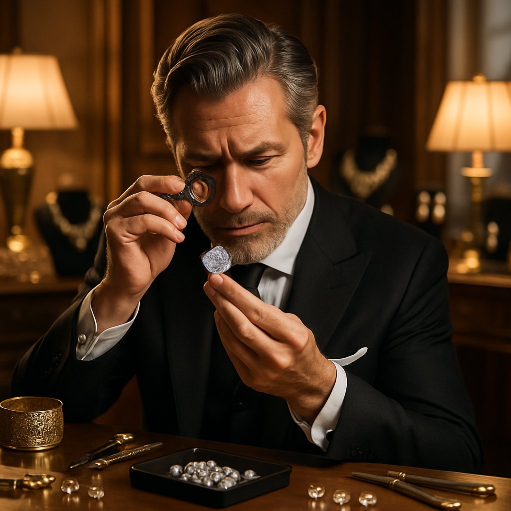 Vintage illustration of St. Eligius working as a goldsmith in his workshop creating religious jewelry