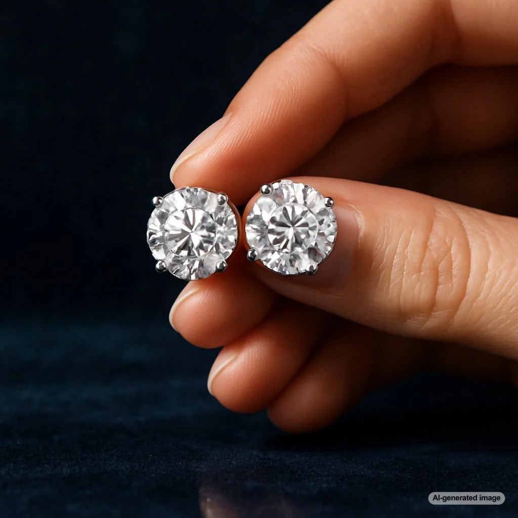 Close-up of dazzling diamond stud earrings showcasing brilliant cuts and elegant settings