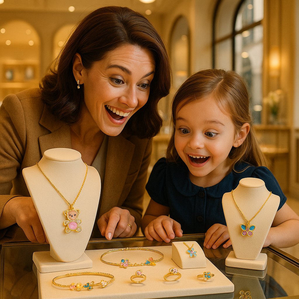 A beautiful adjustable gold bracelet and a delicate cross pendant, symbolizing the perfect growing jewelry gift for a godchild.