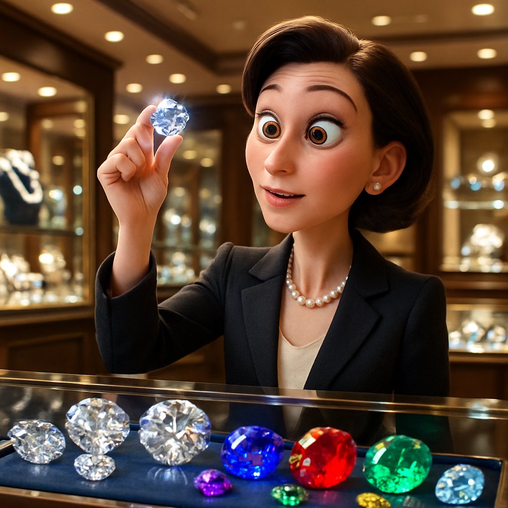 Close up comparison of brilliantly cut diamonds versus other gemstones showcasing sparkle differences