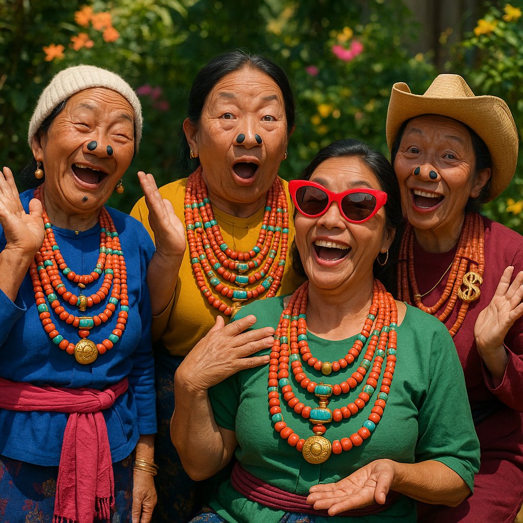 Modern interpretation of a traditional Loba necklace featuring intricate beadwork and symbolic pendants