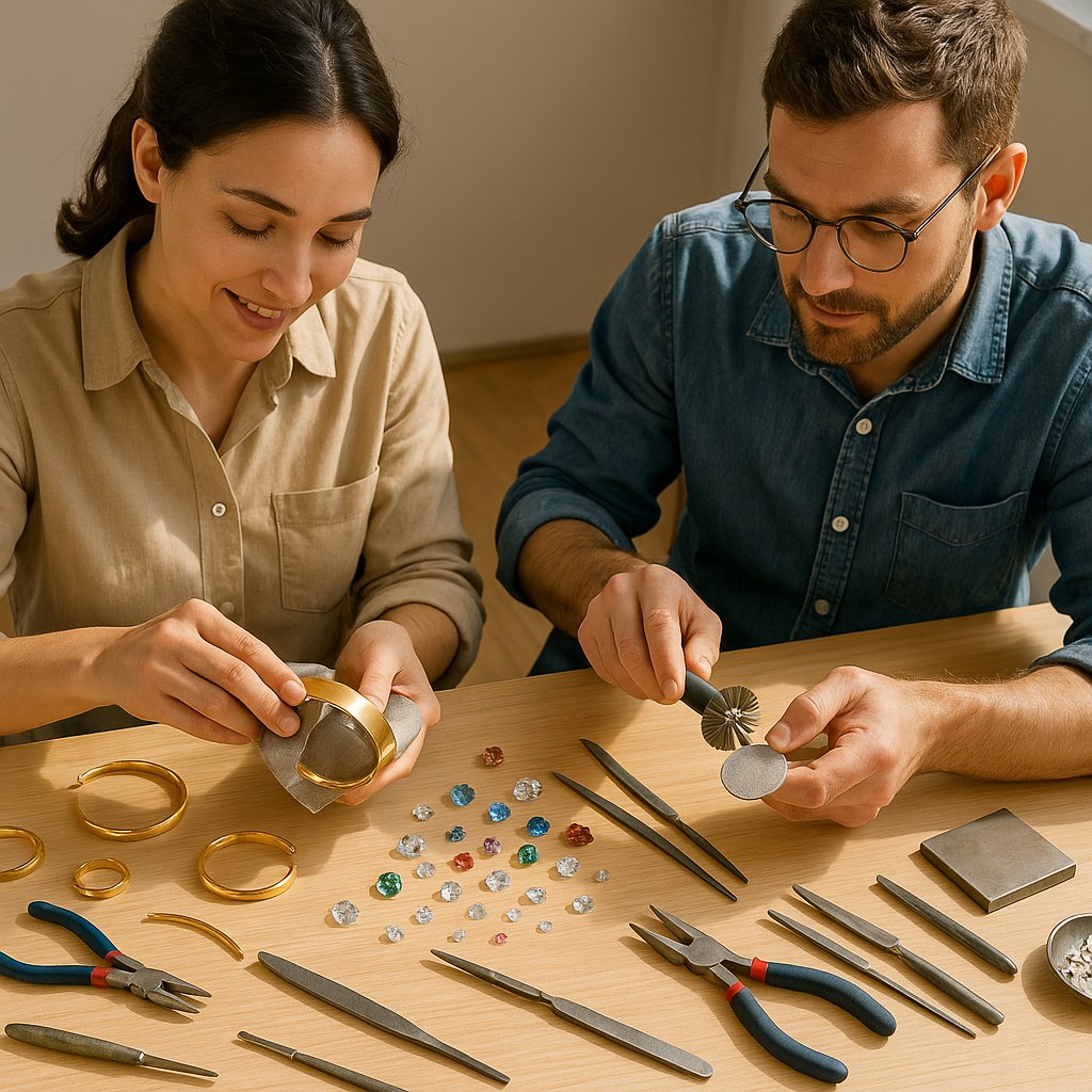 Close-up comparison showing silk finish versus brushed finish on luxury jewelry metals