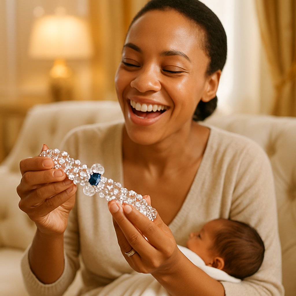 Elegant diamond pendant necklace and stackable rings symbolizing the journey of motherhood and family