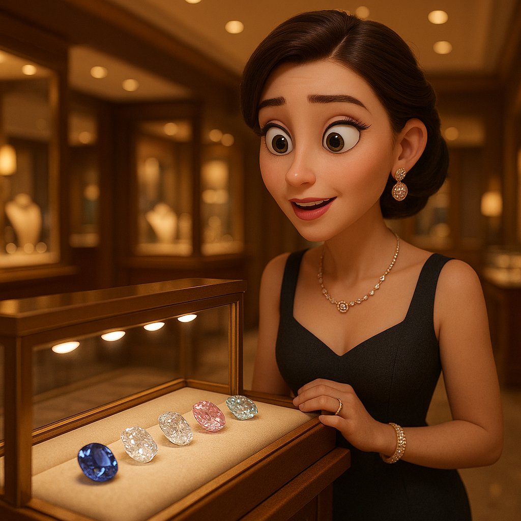 A stunning collection of extremely rare gemstones including Painite, Grandidierite, and Serendibite showcased in elegant jewelry settings.