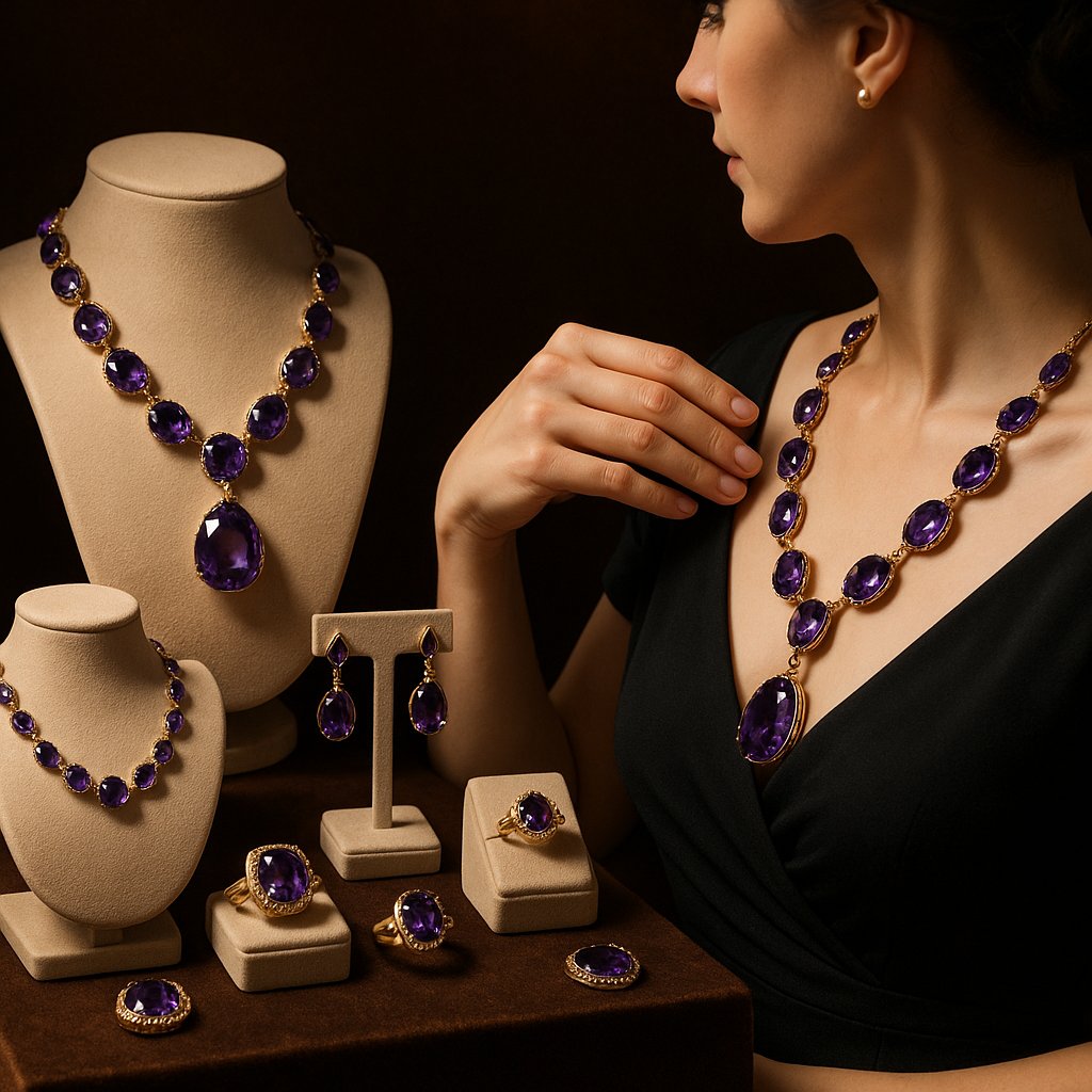 A deep purple amethyst gemstone ring set in gold, showcasing its brilliant violet color and regal elegance.