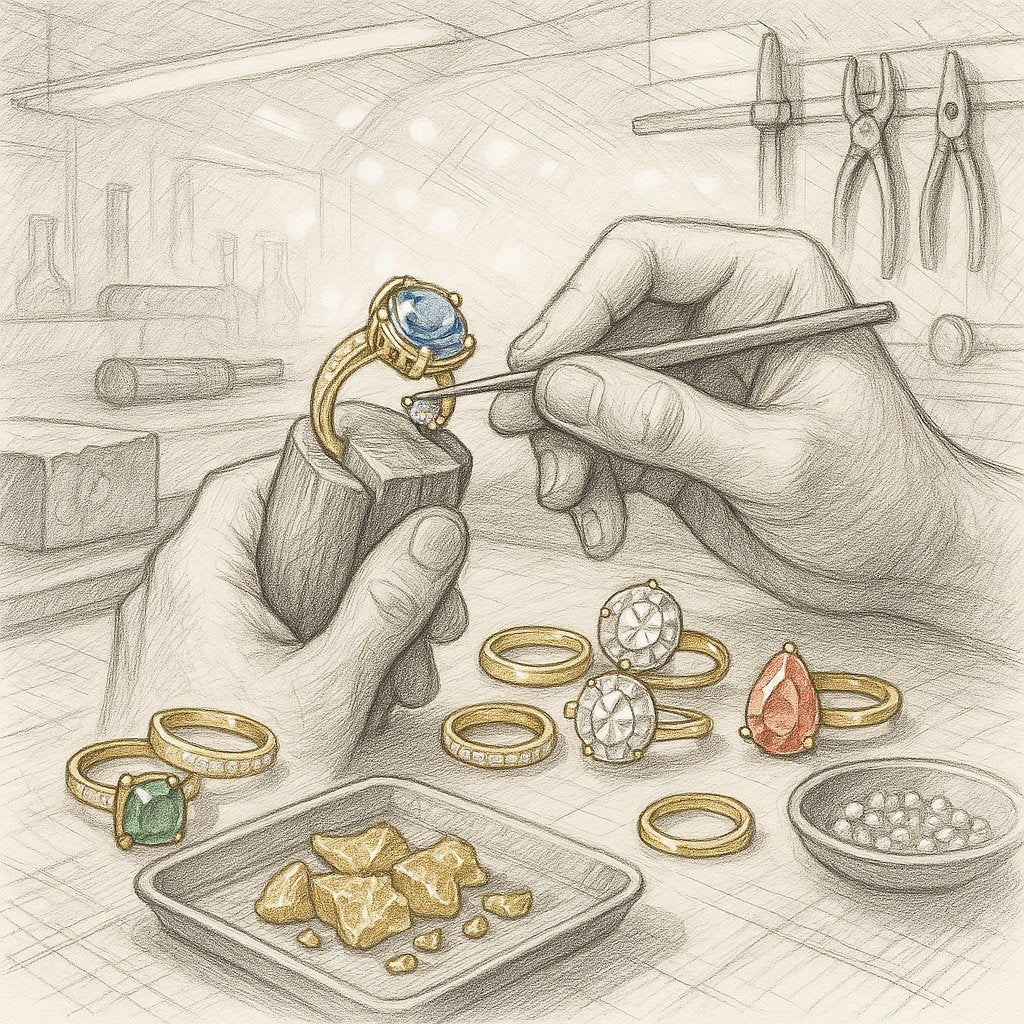 Modern recycled gold and platinum jewelry designs showcasing sustainable luxury