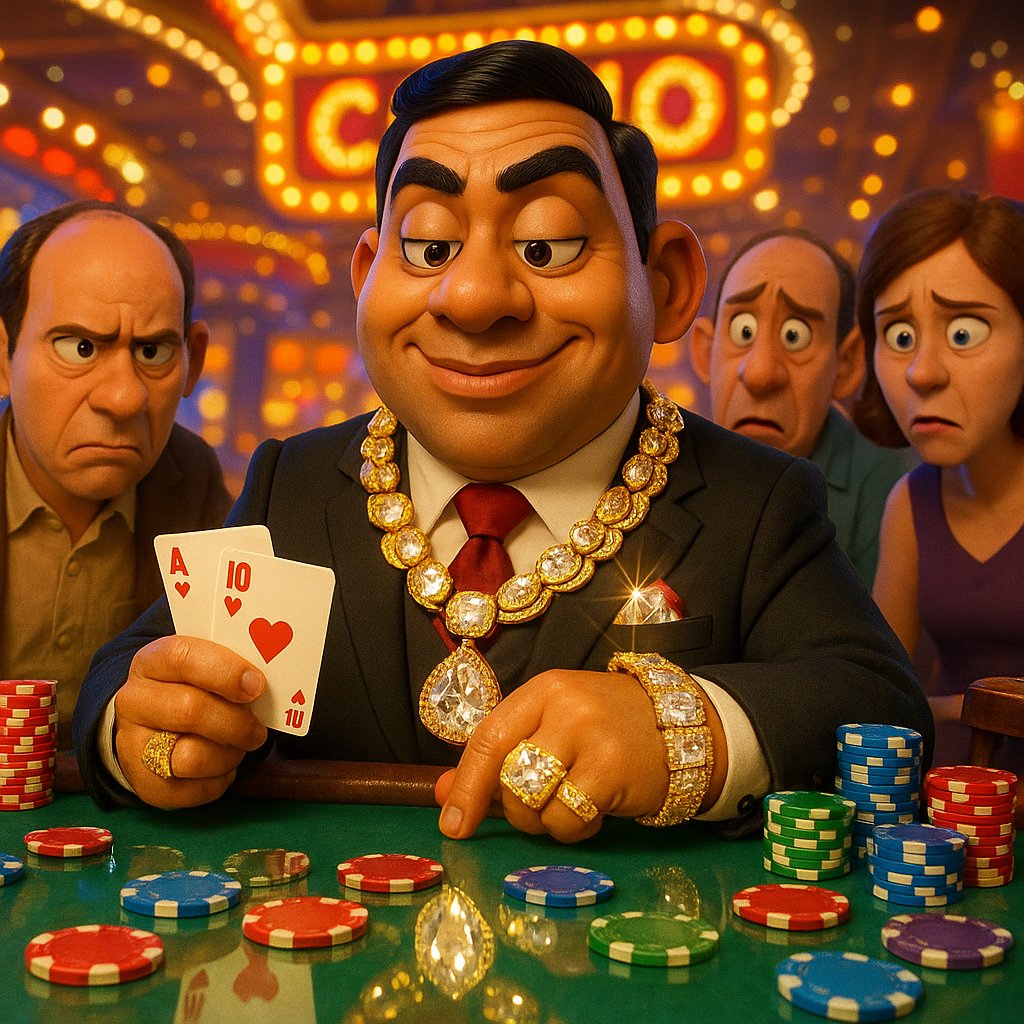 Luxury jewelry pieces including diamond rings and gold watches displayed on a poker table with chips and cards