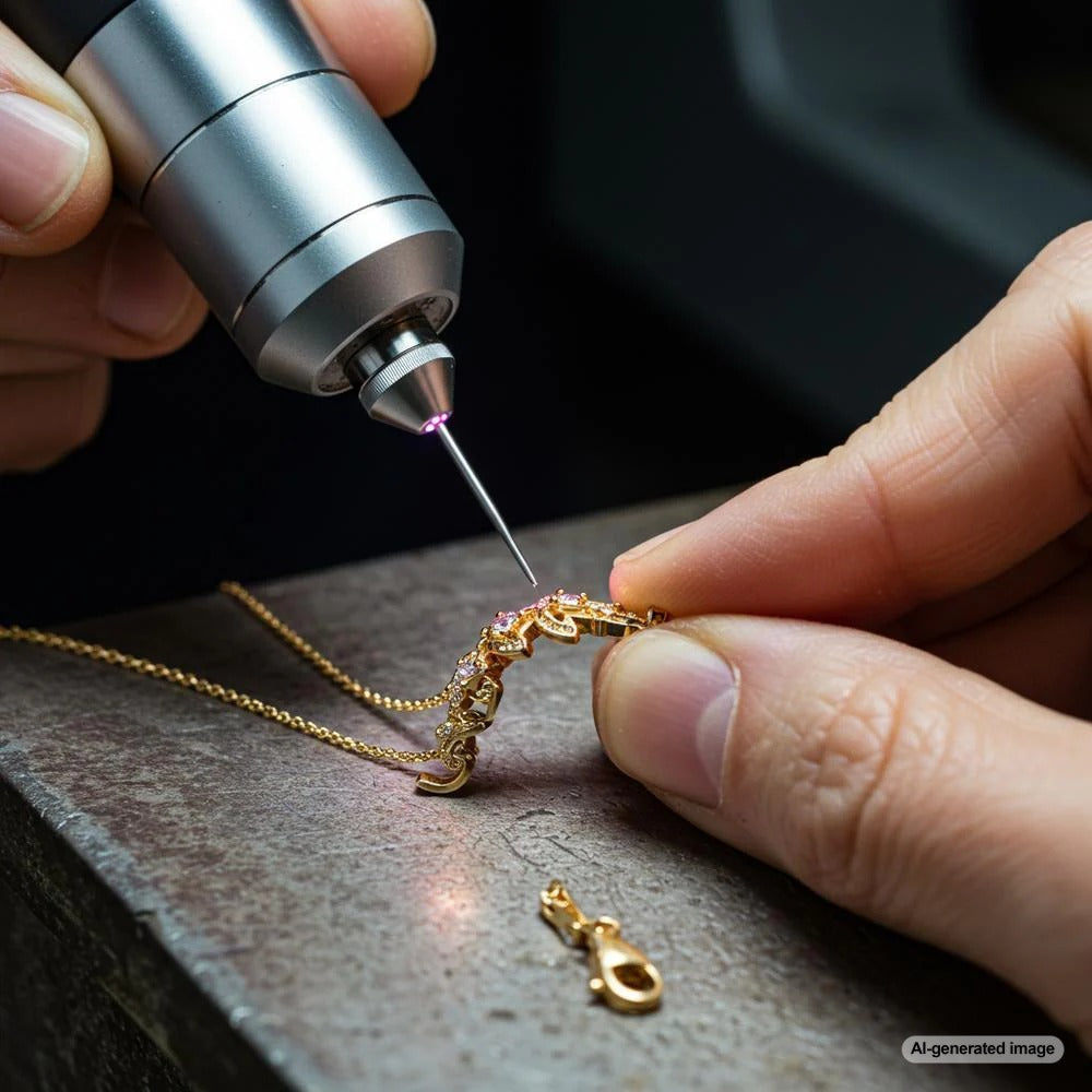 Laser welding jewelry repair process at Robinson's Jewelers