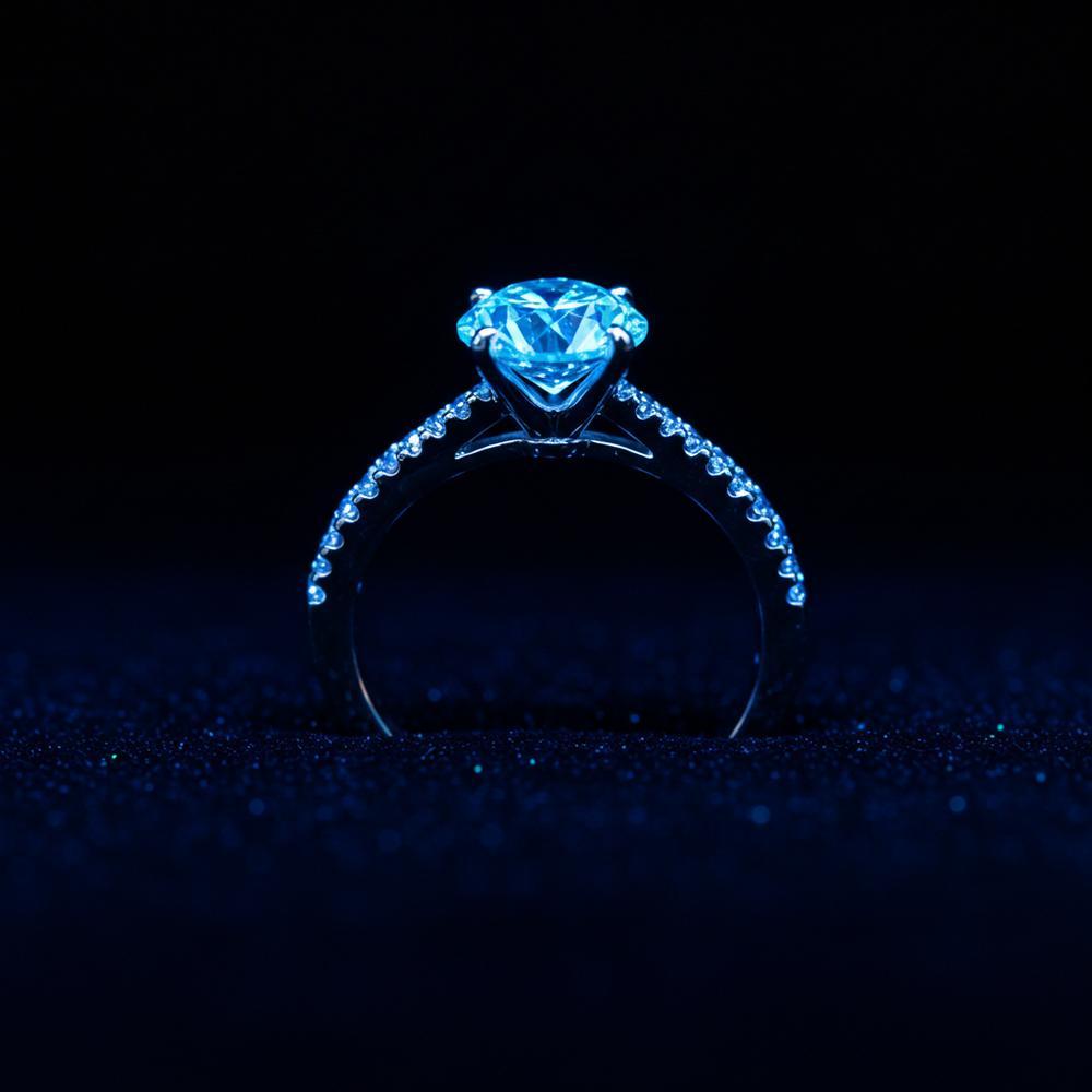 Close-up of fluorescent gemstones glowing under UV light, showcasing vibrant colors and natural brilliance