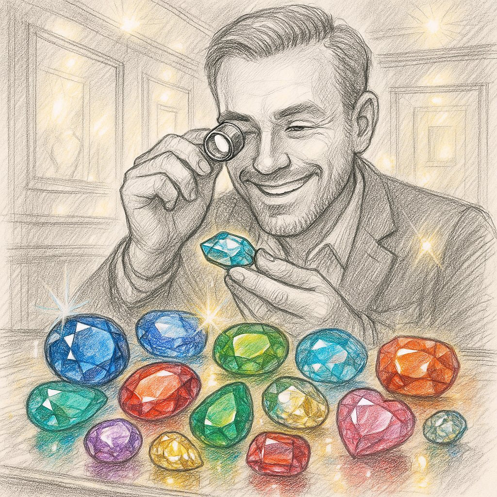 Colorful array of gemstones including rubies, sapphires, and emeralds showcasing nature's chemical artistry