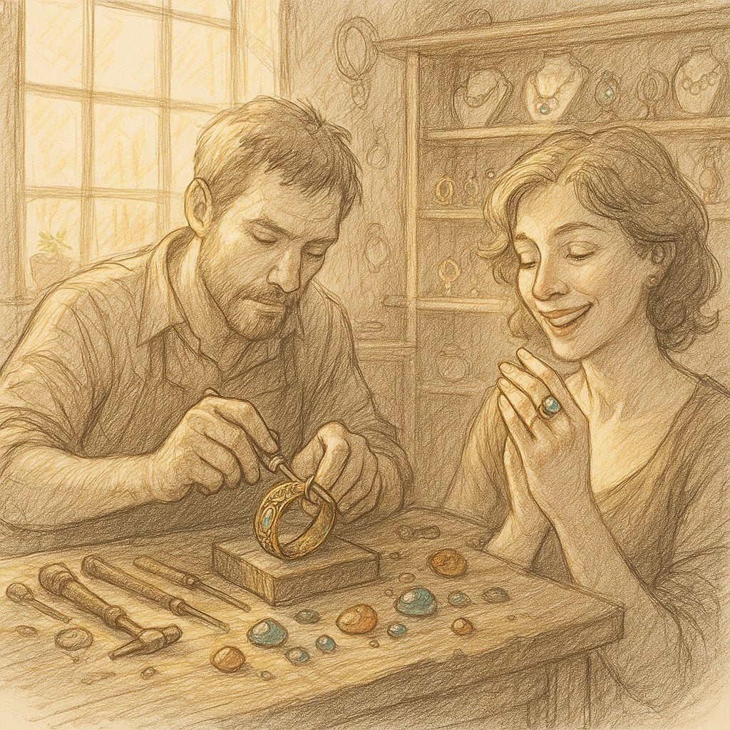 Close-up image showing the beautiful patina on an antique silver and gold ring, highlighting the unique aging process of fine jewelry.