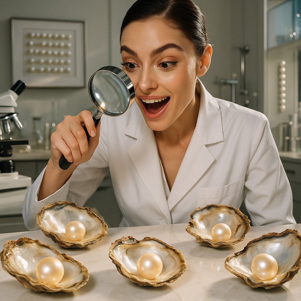 Lustrous cultured pearls in various stages of formation showing their beautiful iridescent quality