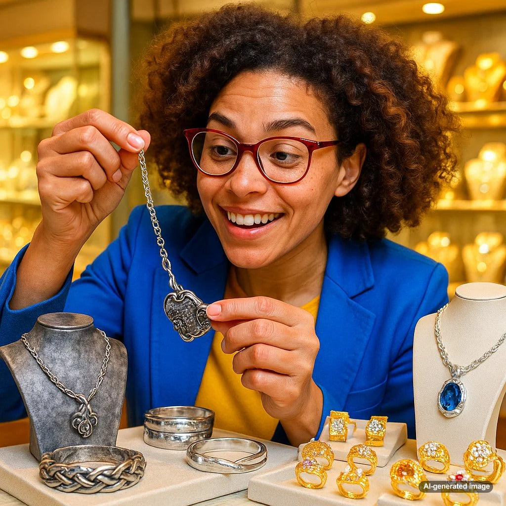 Silver jewelry before and after cleaning showing tarnish removal process