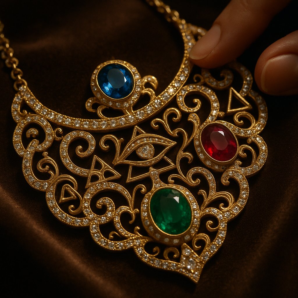 Close up of antique Victorian acrostic ring with colorful gemstones spelling a secret word