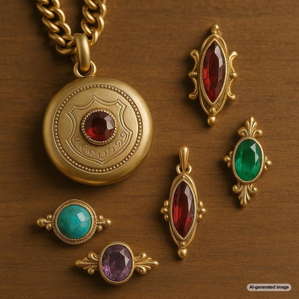 Antique Victorian jewelry pieces showcasing intricate designs and symbolic motifs
