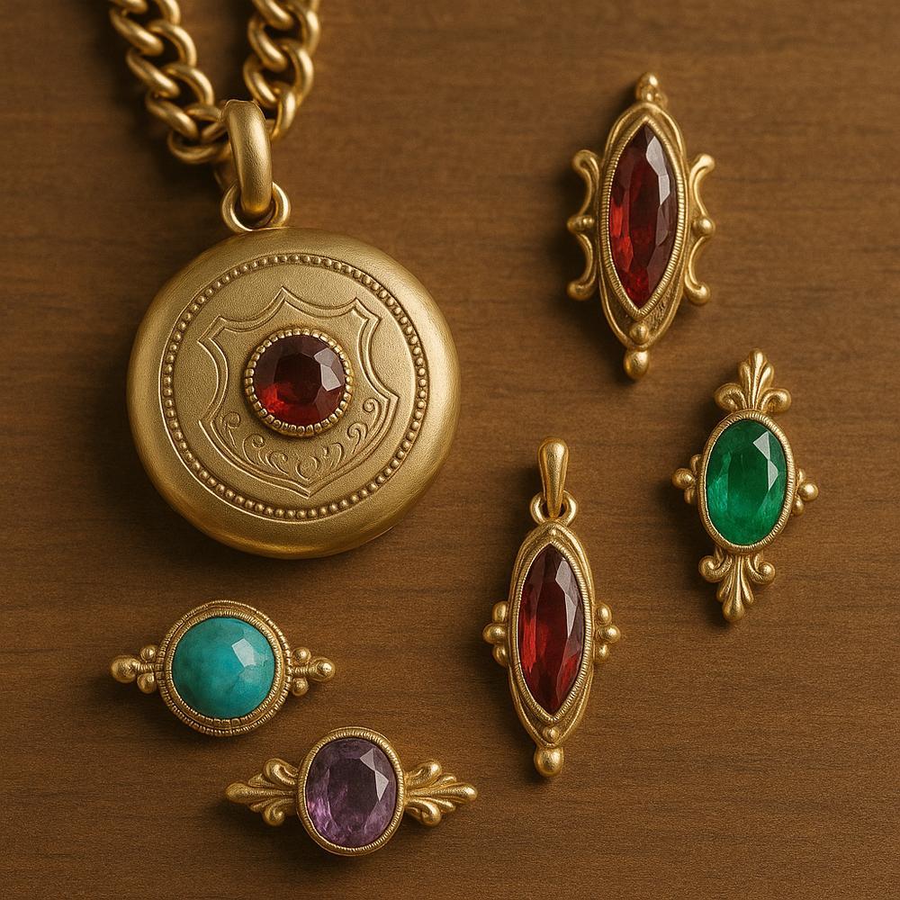 Antique Victorian jewelry pieces showcasing intricate designs and symbolic motifs