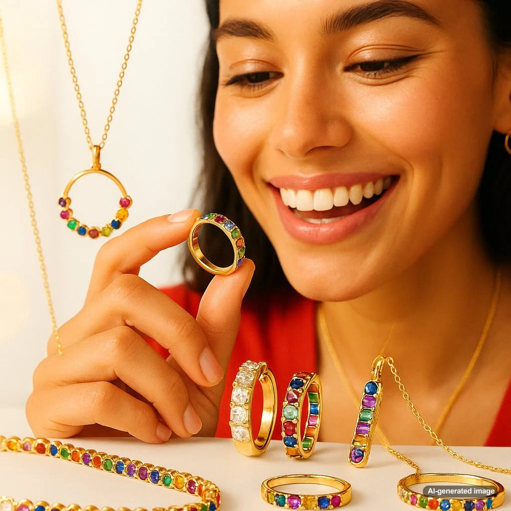 Antique acrostic jewelry with colorful gemstones spelling a secret message