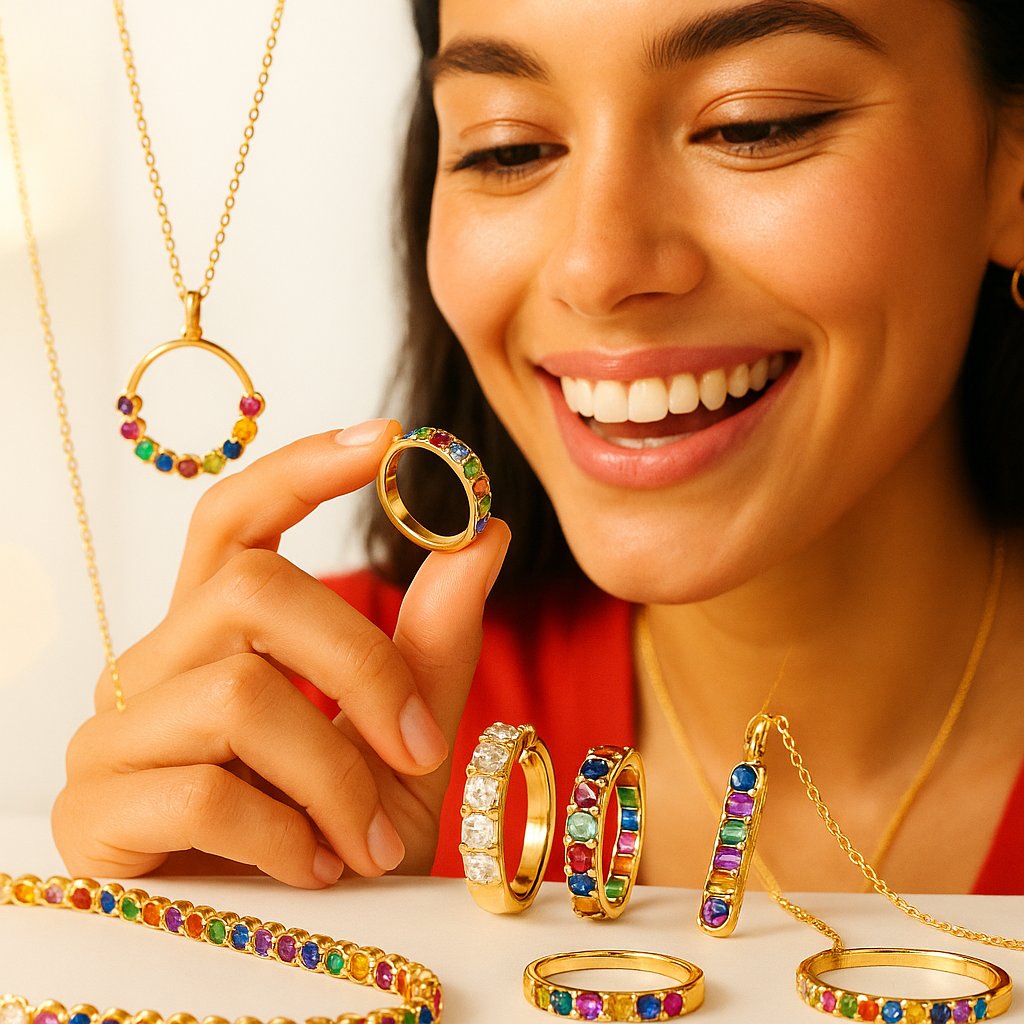 Antique acrostic jewelry with colorful gemstones spelling a secret message