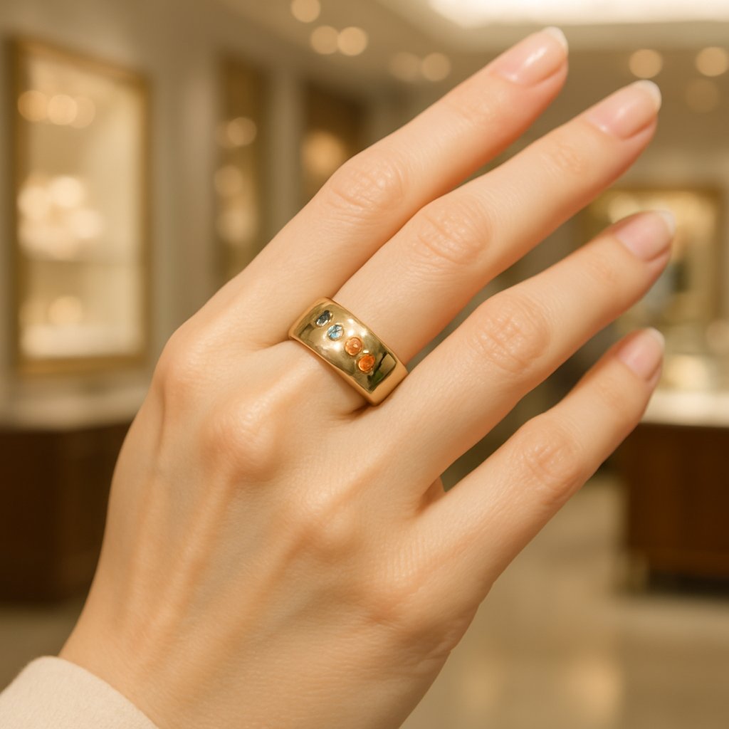 Vintage acrostic ring with gemstones spelling DEAREST - diamond, emerald, amethyst, ruby, emerald, sapphire, topaz