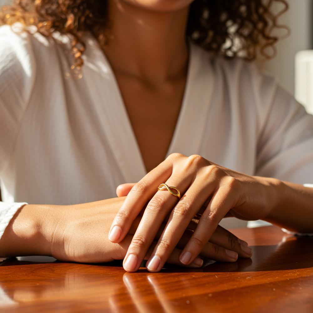 A luxurious infinity ring in rose gold adorned with diamonds, symbolizing eternal love.