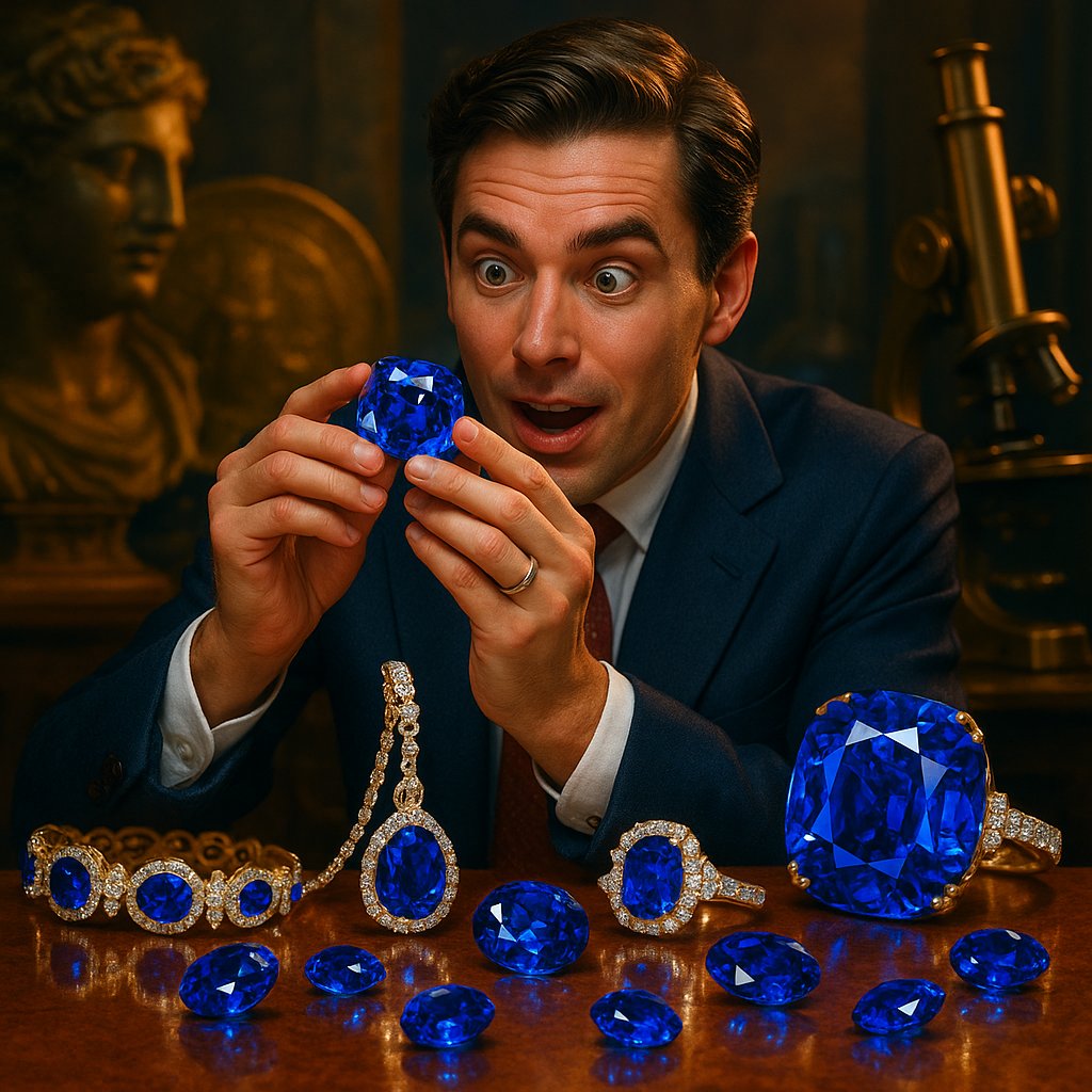 Blue sapphire gemstone jewelry showing ancient and modern pieces