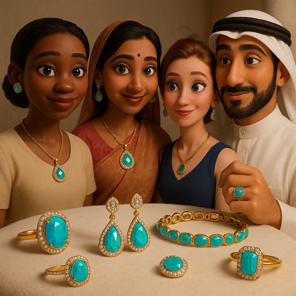 A stunning collection of turquoise jewelry from Robinson's Jewelers showcasing rings, necklaces, and bracelets against a rustic background.