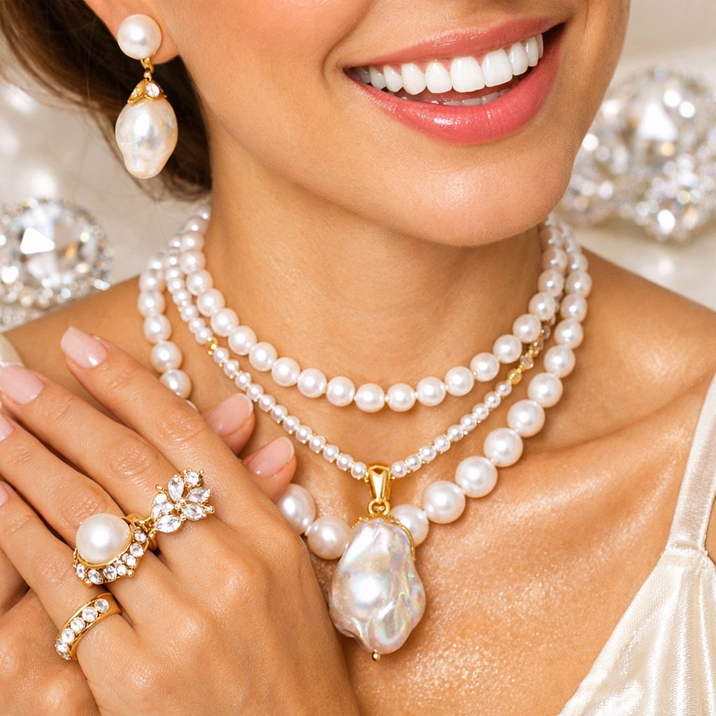 Close-up comparison showing the smooth, perfect sphere of a white round pearl next to the uniquely textured, irregular shape of a golden baroque pearl.