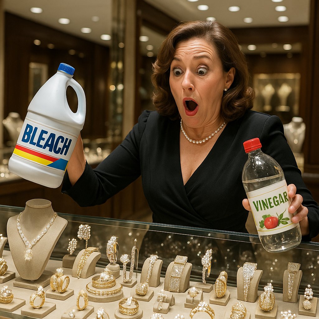 Gold and platinum jewelry care guide showing protection from everyday chemicals at Robinson's Jewelers