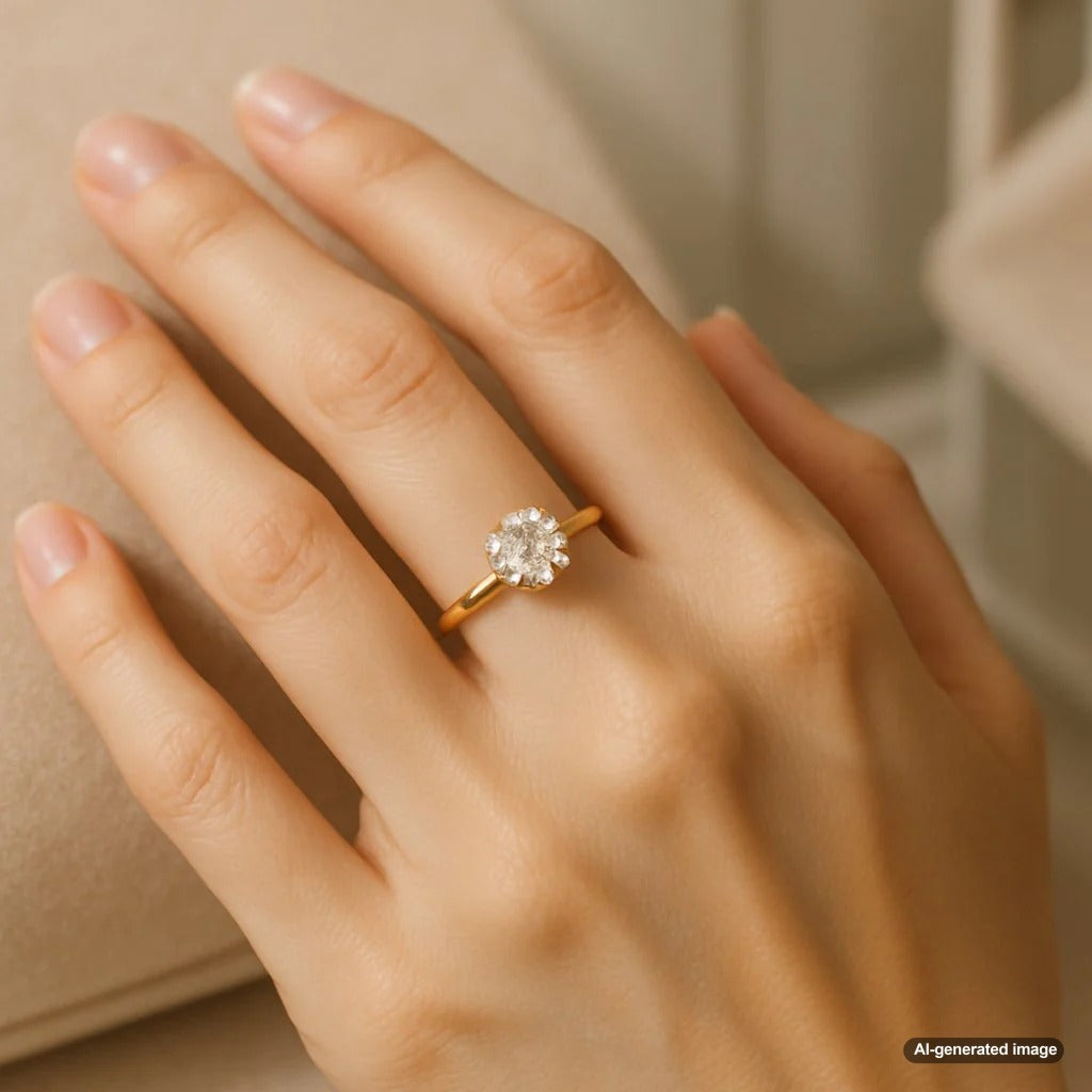Classic solitaire engagement ring with brilliant cut diamond in timeless setting