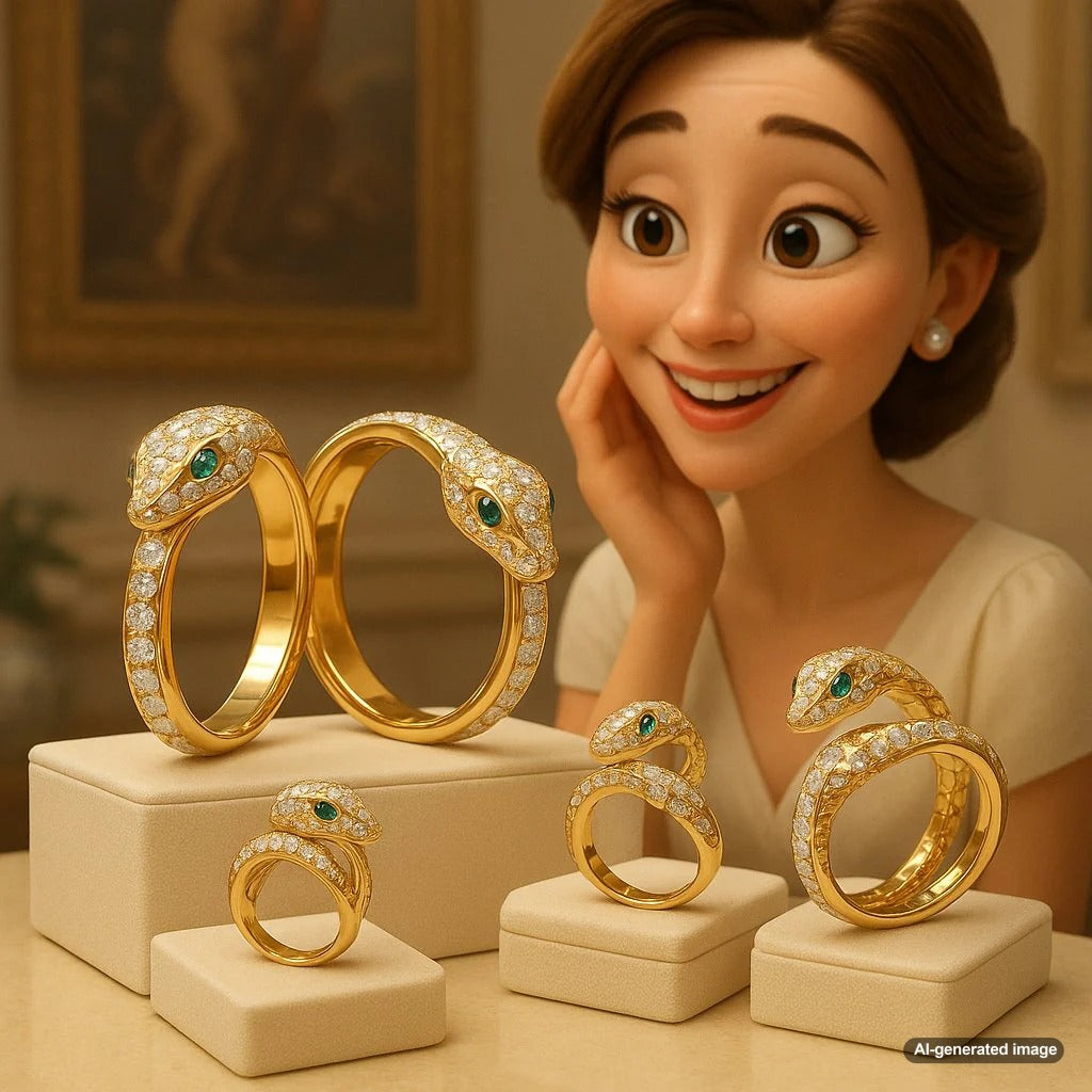 A stunning collection of vintage and modern snake motif rings and bracelets from Robinson's Jewelers