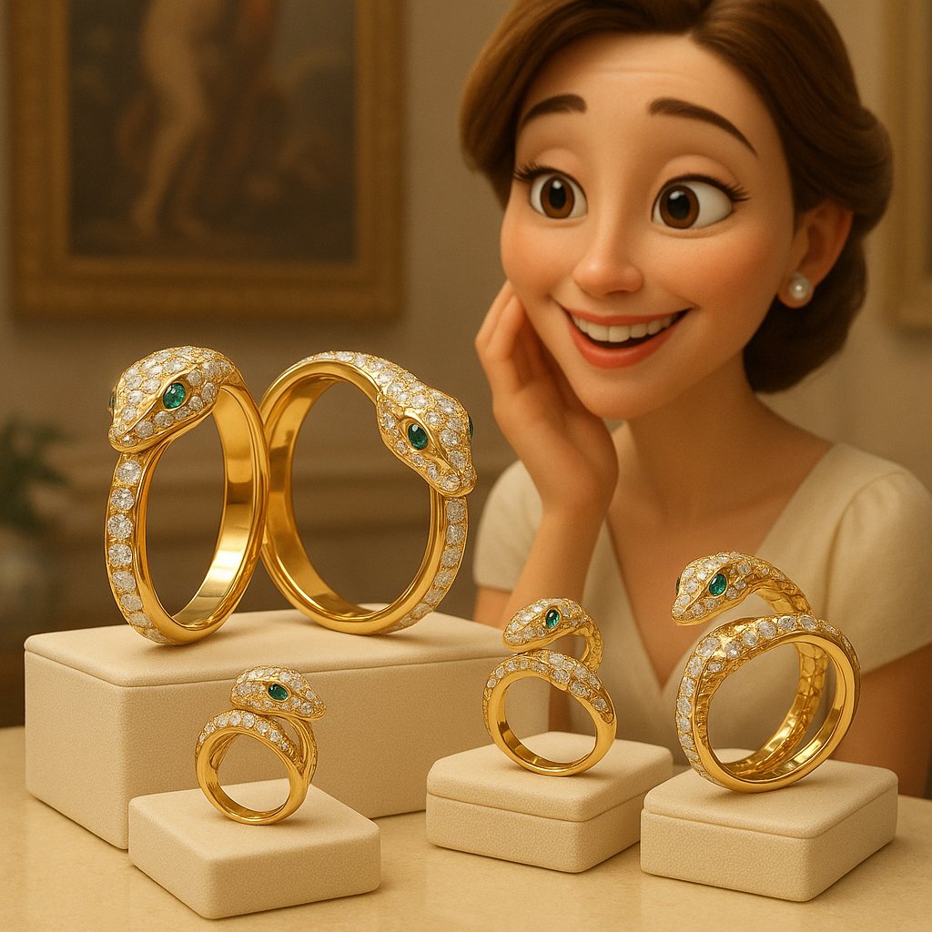 A stunning collection of vintage and modern snake motif rings and bracelets from Robinson's Jewelers