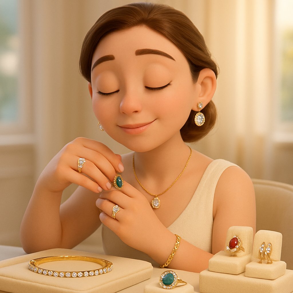 Woman gently holding a meaningful pendant necklace for anxiety relief and emotional comfort