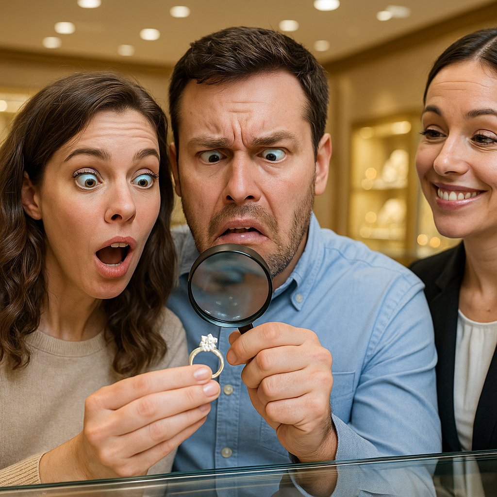 Close-up of a custom-designed diamond engagement ring being crafted at Robinson's Jewelers
