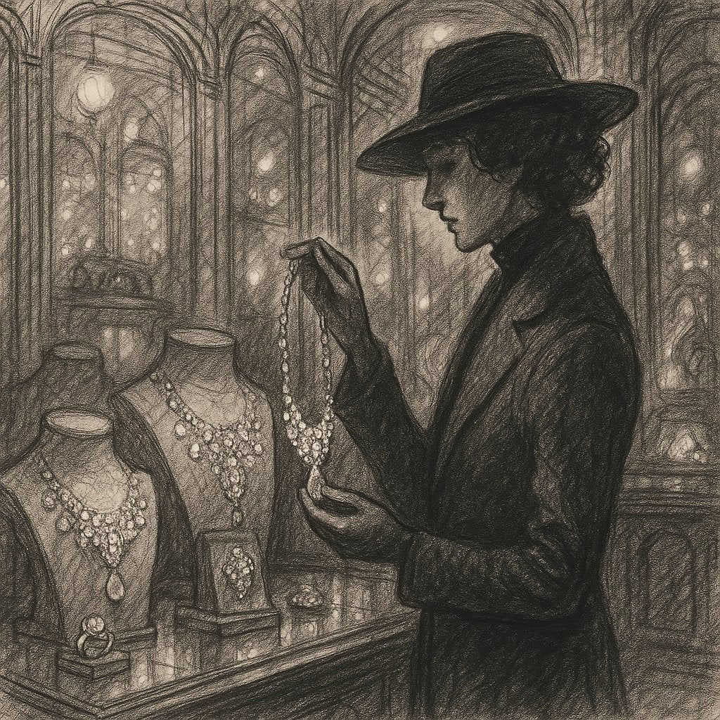 Mysterious vintage jewelry pieces with eerie glow against dark background