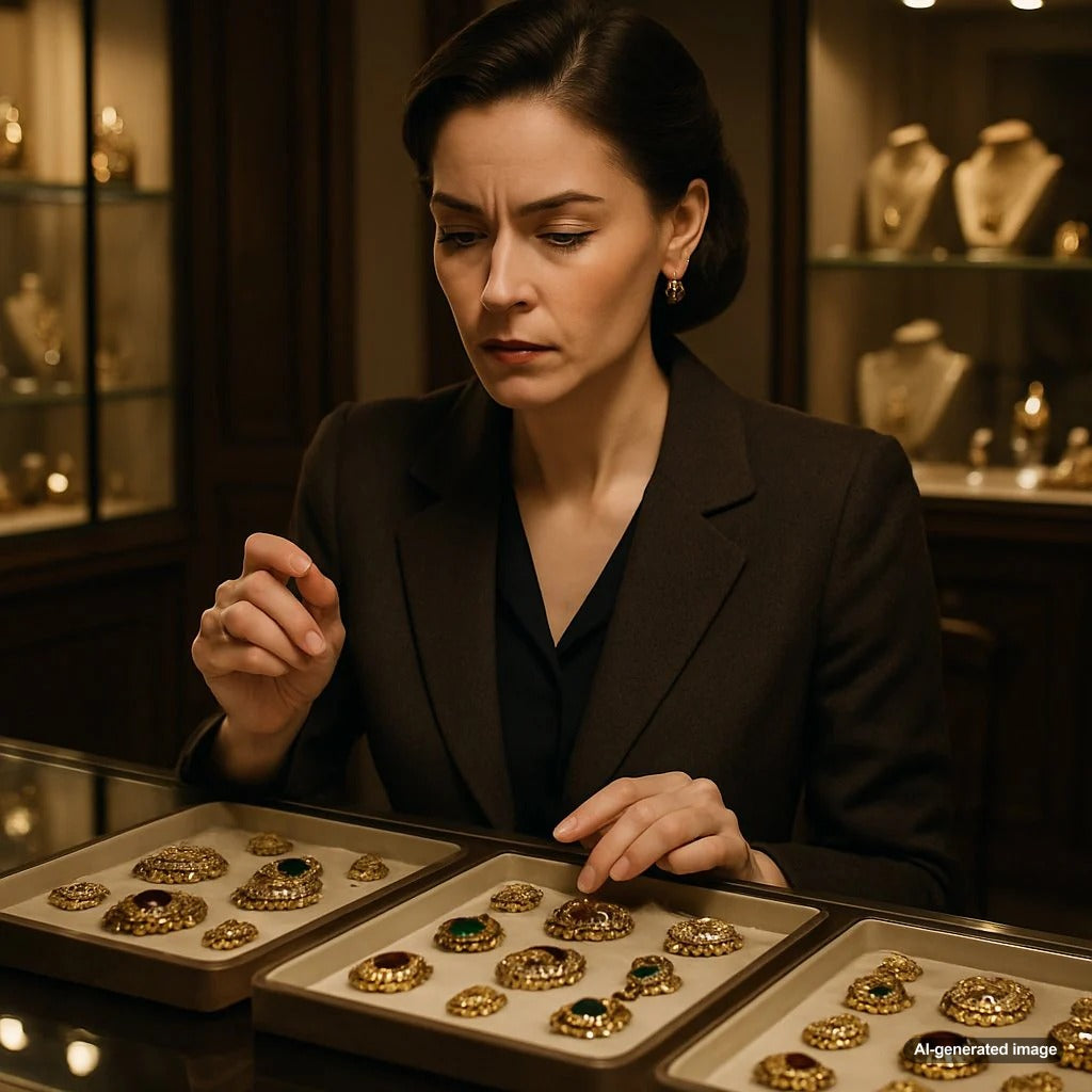 Close-up of authentic vintage jewelry showing intricate craftsmanship and natural patina