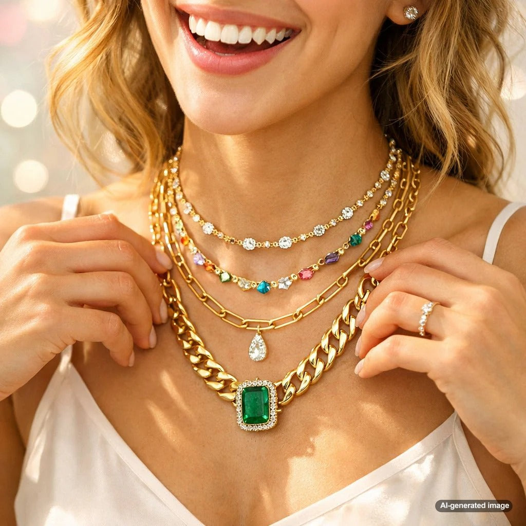Visual guide showing a comparison of different necklace chain thicknesses in millimeters and inches, laid out side-by-side on a velvet jewelry tray.