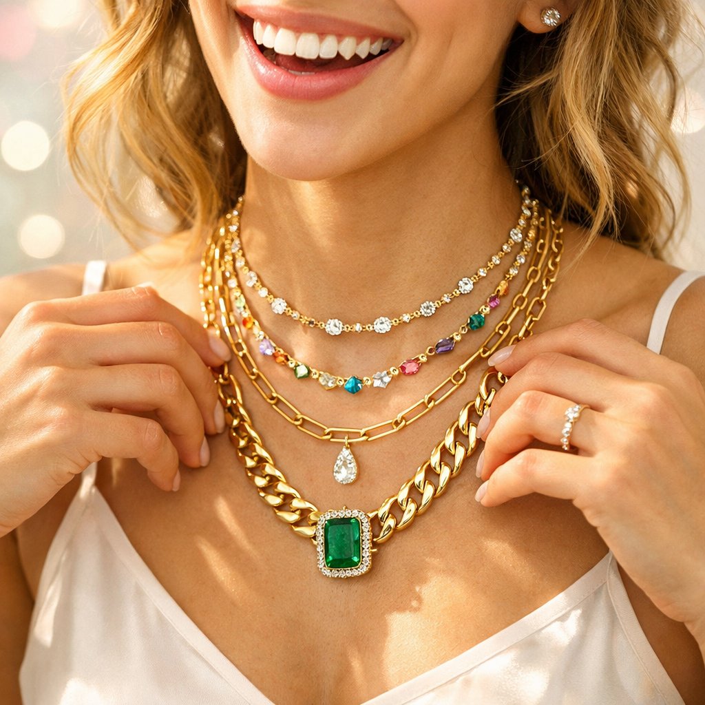 Visual guide showing a comparison of different necklace chain thicknesses in millimeters and inches, laid out side-by-side on a velvet jewelry tray.