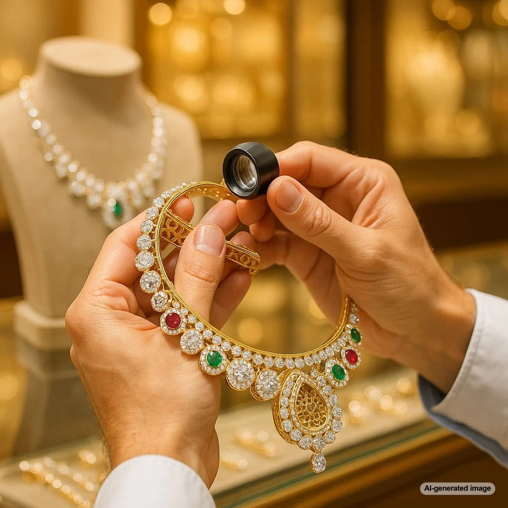 Close-up detail of the intricately designed back and side of a fine diamond and gold ring, showcasing expert craftsmanship