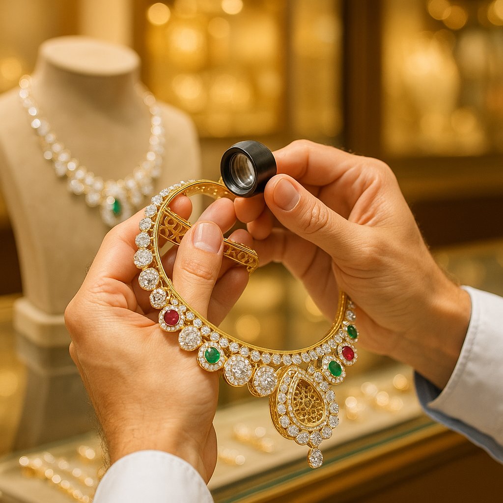 Close-up detail of the intricately designed back and side of a fine diamond and gold ring, showcasing expert craftsmanship