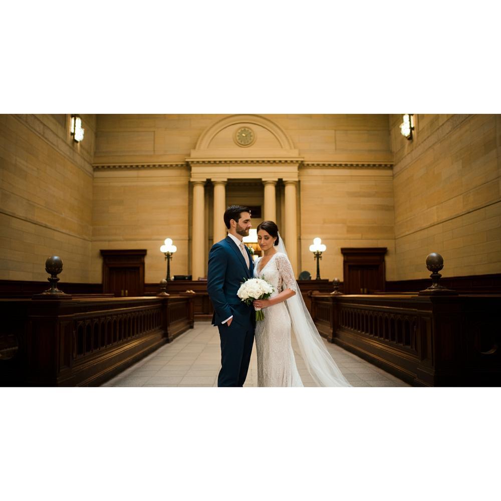 Bride and groom exchanging vows at a courthouse wedding